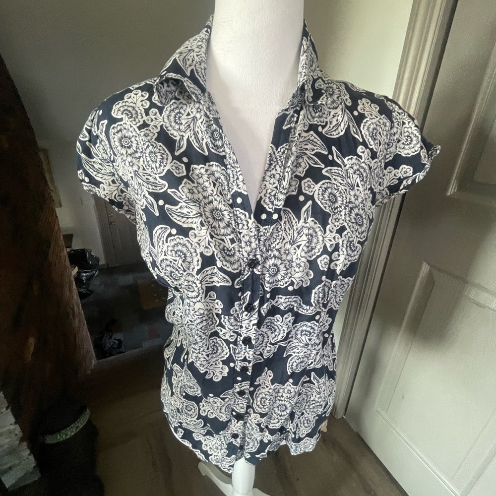 Blue and White Paisley Blouse